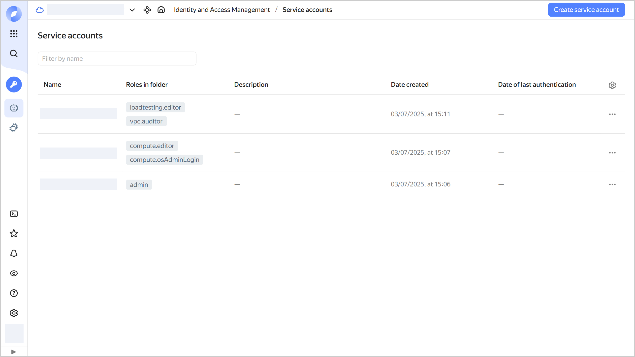 List of service accounts